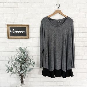 LOGO BY LORI GOLDSTEIN Jaspe Knit Top with Satin Flounce Hem